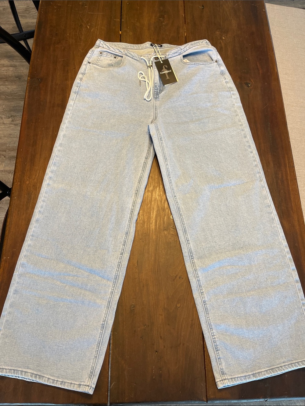 Flamingals Light Wash Wide Leg Denim Jeans Women Large